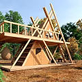 Modern Wooden House Design With Balcony Staircase And Surrounding Trees