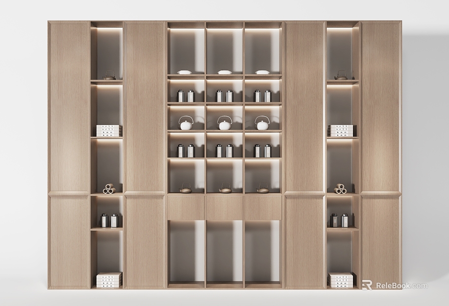 New Chinese Style Decorative Cabinet Decorative Cabinet Bookcase Jewelry Ornaments Books Decorative Painting Sideboard Cabinet Entrance Cabinet texture