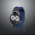 Modern Mechanical Watch With Blue Fabric Strap And Silver Dial Details