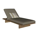 Light Beige Upholstered Lounge Chair With Wooden Frame And Striped Pillow Design