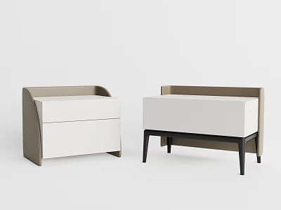 Modern Minimalist Bedside Tables With Beige White Finish Drawers And Black Legs 3d model