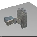 Modern Office Building Complex With Tall Tower And Adjacent Low Rise Structure 3d model