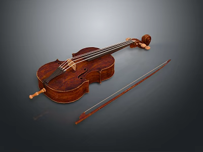Classical Wooden Violin Instrument With Bow For Musical Performance And Practice 3d model
