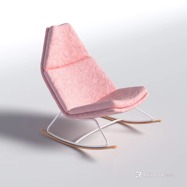 Pink Plush Leisure Rocking Chair With Soft Fabric Metal Frame And Wooden Rockers 3d model 