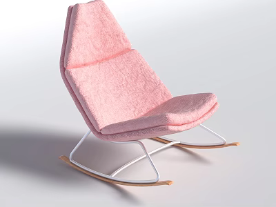 Pink Plush Leisure Rocking Chair With Soft Fabric Metal Frame And Wooden Rockers 3d model