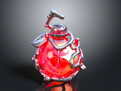 Red Decorative Sphere With Metallic Vine Design And Crystal Like Texture 3d model