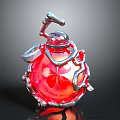 Red Decorative Sphere With Metallic Vine Design And Crystal Like Texture