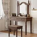 Vintage Wooden Dressing Table with Mirror Matching Stool and Decorative Tabletop Items