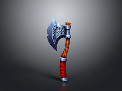 Decorative Battle Axe With Intricate Metal Head Wooden Handle And Red Wrapped Grip 3d model