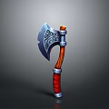 Decorative Battle Axe With Intricate Metal Head Wooden Handle And Red Wrapped Grip