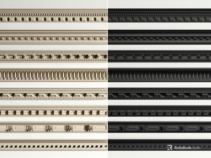 Various Crown Molding Styles With Decorative Designs For Home Interior Decoration 3d model 