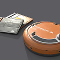 Orange Robot Vacuum Cleaner With Music CDs On Black Surface