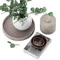 Decorative Ornament Set with White Vase Green Eucalyptus Woven Tray Wooden Bowls and Storage Box