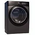 Modern Black Front Load Washing Machine With Transparent Door And Control Panel
