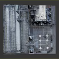Detailed Historic Architecture Model Showcasing Clock Tower Arched Windows Roof Design Plaza and Street Lamps