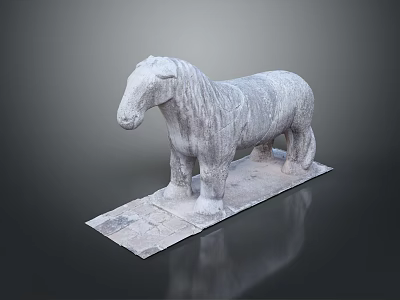 Detailed Carved Ancient Stone Horse Sculpture Displayed On Flat Stone Plinth 3d model