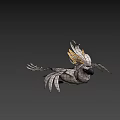 Game Animated White Parrot Character With Spread Wings And Yellow Head Feathers