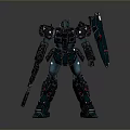 Game Movie Character Dark Green Mech Warrior With Detailed Mechanical Design Holding Weapon And Shield