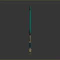 Detailed Fantasy Style Weapon Sword With Turquoise Blade And Golden Hilt Design