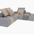 Multi Person Sectional Sofa With Gray Beige Patchwork Plush Cushions 3d model