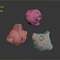 Three Red Aquatic Animals With Transparent Details On Dark Reflective Surface