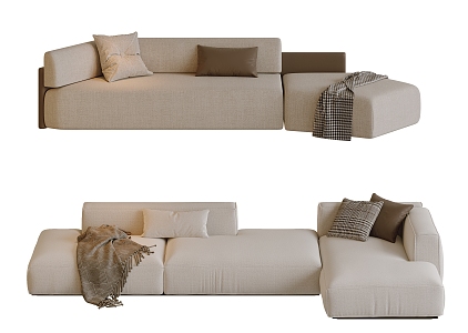 Cream style sofa three-seat sofa multi-person sofa corner sofa 3d model