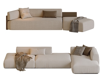 Cream style sofa three-seat sofa multi-person sofa corner sofa 3d model