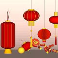 Chinese Traditional Festive Ornament Decoration Set with Red Lanterns Golden Tassels and Fu Characters