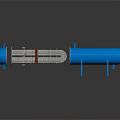 Blue Cylindrical Industrial Equipment With Silver Tubular Structure Red Rings And Blue Stands
