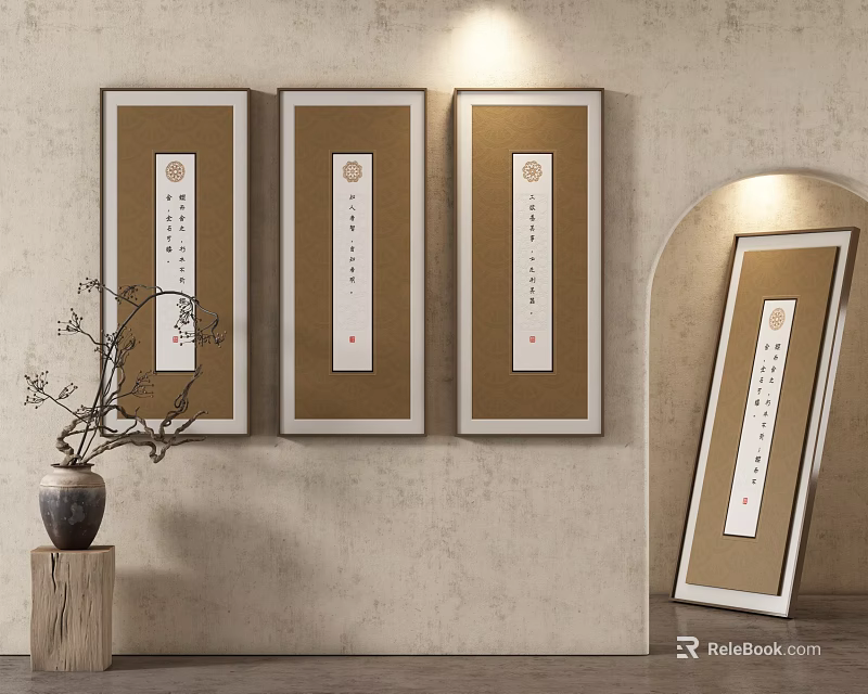 Chinese Style Abstract Paintings As Wall Decor In Interior Space 3d model