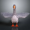 Gray Goose With Orange Beak And Feet Wings Spread On Dark Background