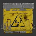 Yellow Metal Crate With Warning Label And Hazard Symbol Worn Surface 3d model