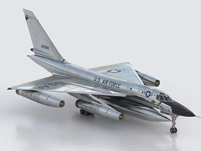 U.S. Air Force Silver Fighter Jet Model With Military Engines And Landing Gear 3d model