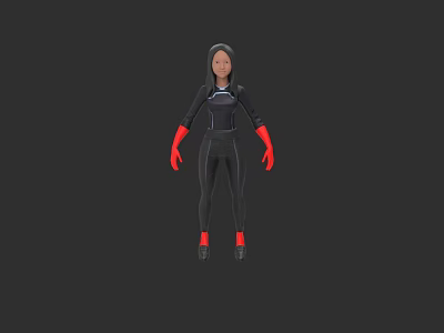 3D Model Woman Wearing Black Outfit With Red Gloves and Red Shoes 3d model