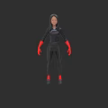 3D Model Woman Wearing Black Outfit With Red Gloves and Red Shoes