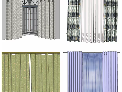 Diverse Curtain Styles With Floral Patterns Solid Colors And Window Backgrounds 3d model