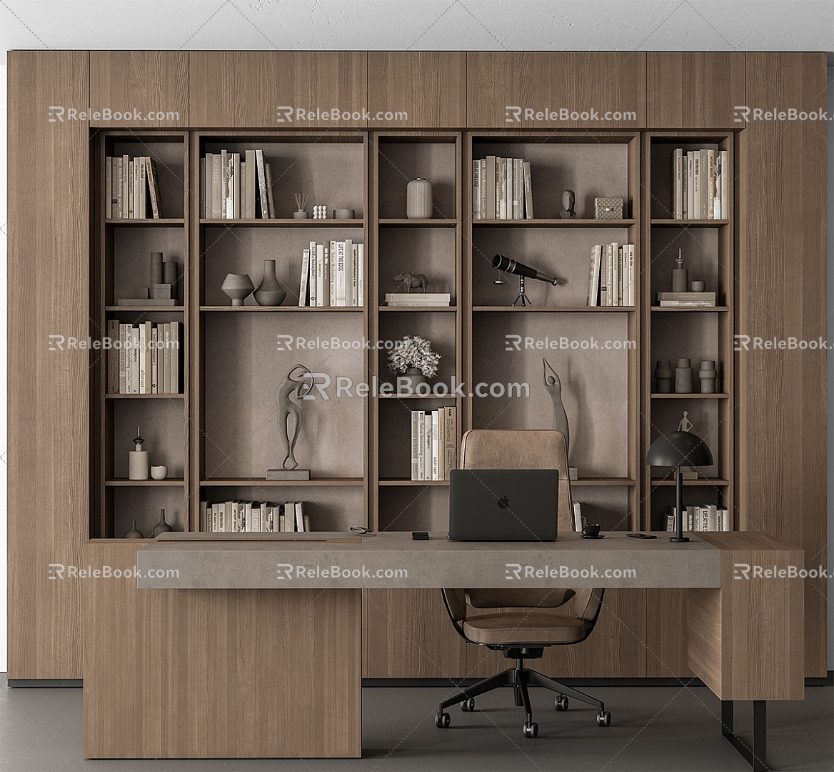 Study Desk and Chair Office Desk and Chair Bookcase Office Desk Office Chair Solid Wood Bookcase 3d model