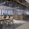 Modern Restaurant Interior Design With Glass Partitions Comfortable Seats And City View
