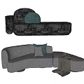 Gray Curved Multi seater Sofa With Light Blue Pillows And Throw Blanket 3d model