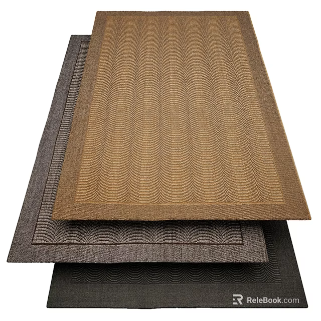 Square Rugs With Brown And Gray Woven Texture Wavy Pattern Design Stacked 3d model 