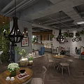 Charming Café Interior With Hanging Chandeliers Green Plant Wall Wooden Tables And Chairs