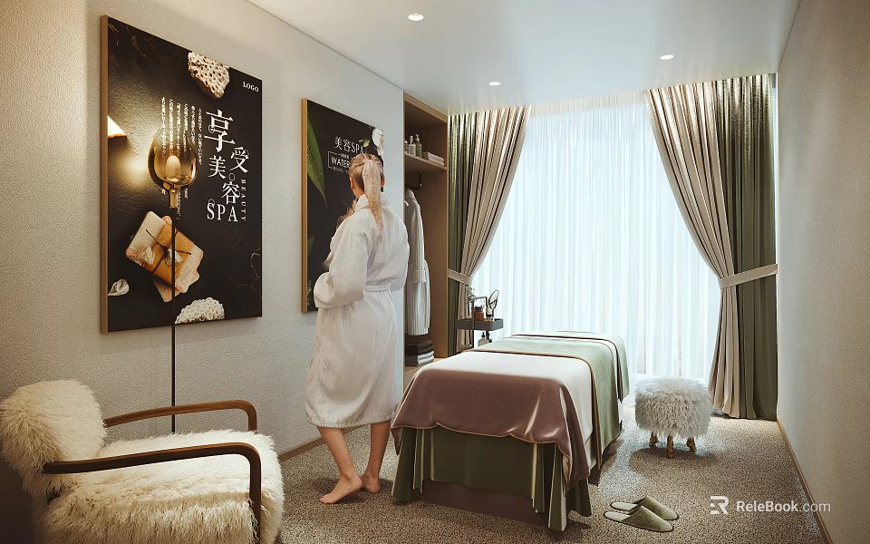 Luxurious SPA Treatment Room With Massage Bed And Elegant Decor 3d model 