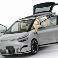 Silver Modern Car with Open Doors Light Colored Seats and Panoramic Sunroof