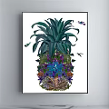 Tropical Plant Painting With Monstera Palm Leaves In Oval Composition On White Background Black Frame