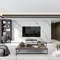 Modern Living and Dining Room Interior with Open Concept Sofa Coffee Table and Large Windows