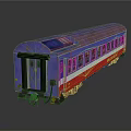 Rusty Blue And Red Vintage Train Carriage With White Stripe And Windows