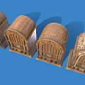 Vintage Wooden Audio Speakers With Carved Patterns Classic Retro Design On Blue Background