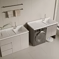 Modern White Laundry Room With Washing Machine Laundry Sink Towel Rack And Robot Vacuum