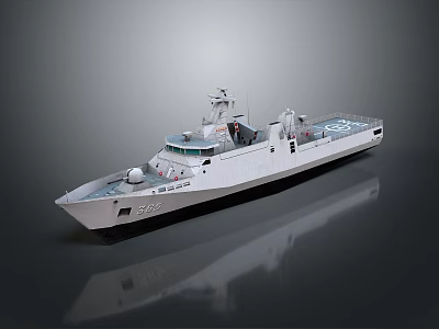 Modern White Naval Patrol Ship With Sleek Exterior And Upper Deck Structure 3d model