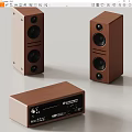 Classic Wooden Home Audio System With Stereo Speakers And AudioSource Player